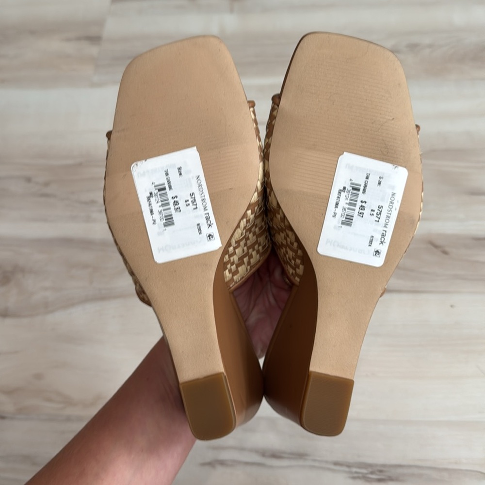 Nordstrom Fatima Wedge Sandal Raffia Slide Mule Heels Tan 8.5 NWT - Picture 7 of 7
